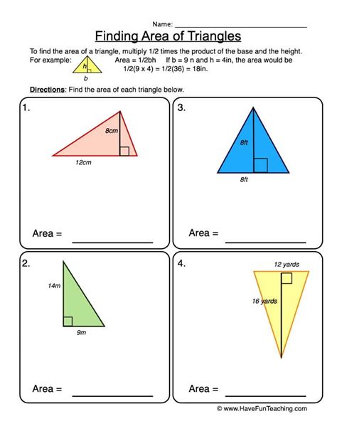 Area of triangles worksheet